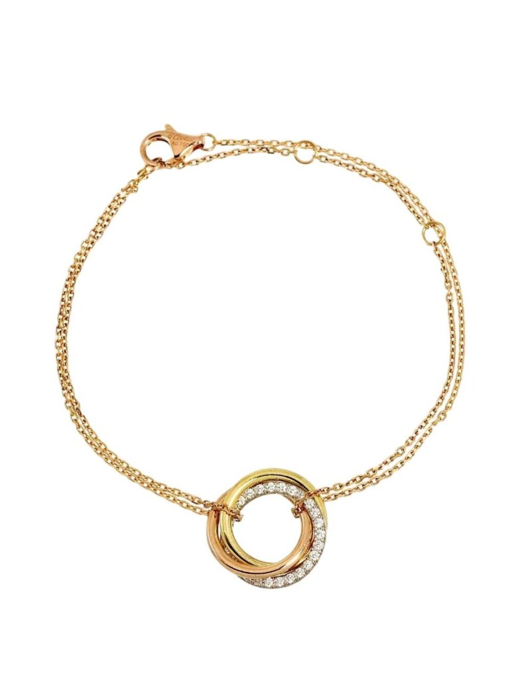 Cartier Trinity Diamond Bracelet 18 18k Yellow Gold WG PG 750 Three
